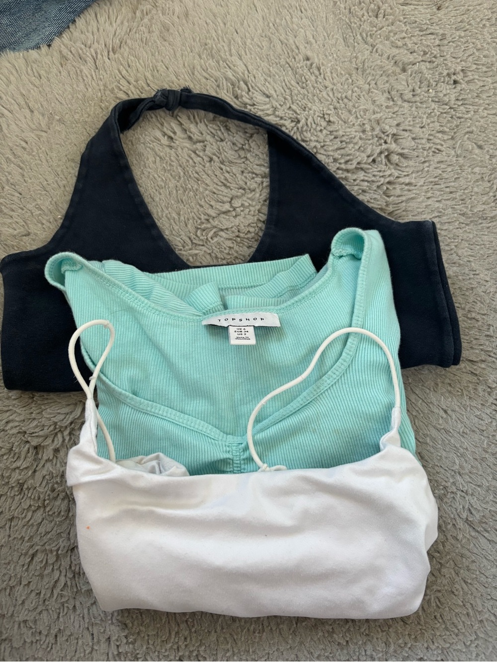 Crop Top Bundle Set - Navy blue Halter top, mint blue crop top, white crop tank
